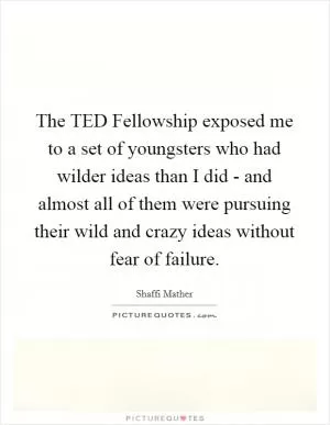 The TED Fellowship exposed me to a set of youngsters who had wilder ideas than I did - and almost all of them were pursuing their wild and crazy ideas without fear of failure Picture Quote #1