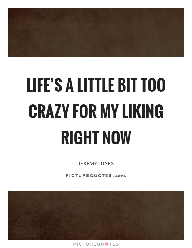 Life's a little bit too crazy for my liking right now Picture Quote #1