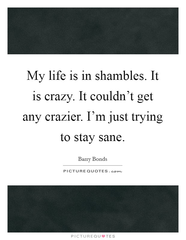 My life is in shambles. It is crazy. It couldn't get any crazier. I'm just trying to stay sane. Picture Quote #1