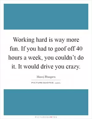 Working hard is way more fun. If you had to goof off 40 hours a week, you couldn’t do it. It would drive you crazy Picture Quote #1