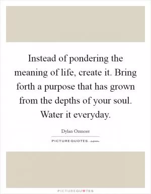 Instead of pondering the meaning of life, create it. Bring forth a purpose that has grown from the depths of your soul. Water it everyday Picture Quote #1