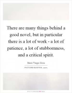 There are many things behind a good novel, but in particular there is a lot of work - a lot of patience, a lot of stubbornness, and a critical spirit Picture Quote #1