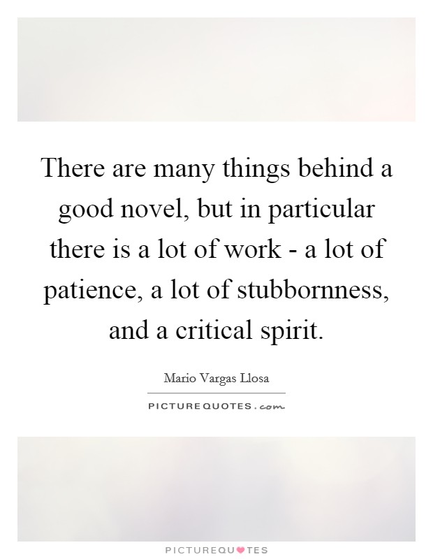 There are many things behind a good novel, but in particular there is a lot of work - a lot of patience, a lot of stubbornness, and a critical spirit. Picture Quote #1