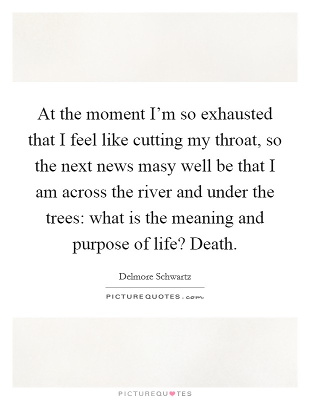 At the moment I'm so exhausted that I feel like cutting my throat, so the next news masy well be that I am across the river and under the trees: what is the meaning and purpose of life? Death. Picture Quote #1