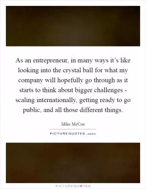 As an entrepreneur, in many ways it’s like looking into the crystal ball for what my company will hopefully go through as it starts to think about bigger challenges - scaling internationally, getting ready to go public, and all those different things Picture Quote #1