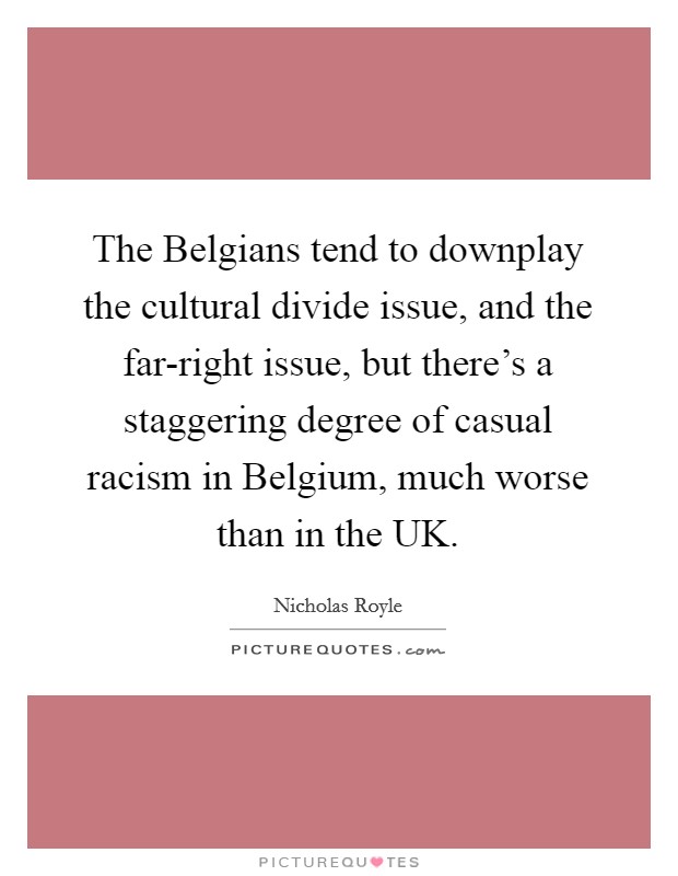 The Belgians tend to downplay the cultural divide issue, and the far-right issue, but there's a staggering degree of casual racism in Belgium, much worse than in the UK. Picture Quote #1