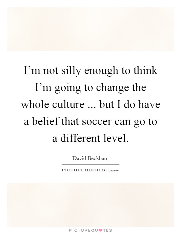 I'm not silly enough to think I'm going to change the whole culture ... but I do have a belief that soccer can go to a different level. Picture Quote #1