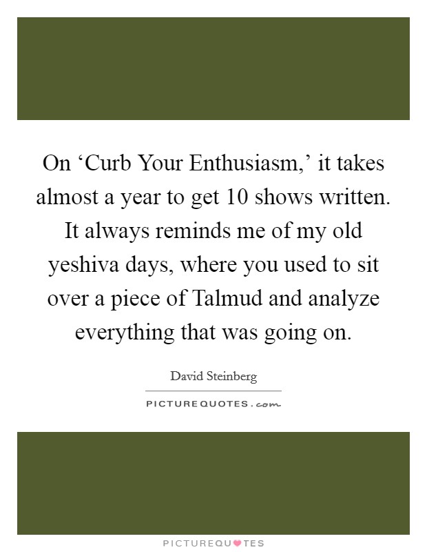 On ‘Curb Your Enthusiasm,' it takes almost a year to get 10 shows written. It always reminds me of my old yeshiva days, where you used to sit over a piece of Talmud and analyze everything that was going on. Picture Quote #1