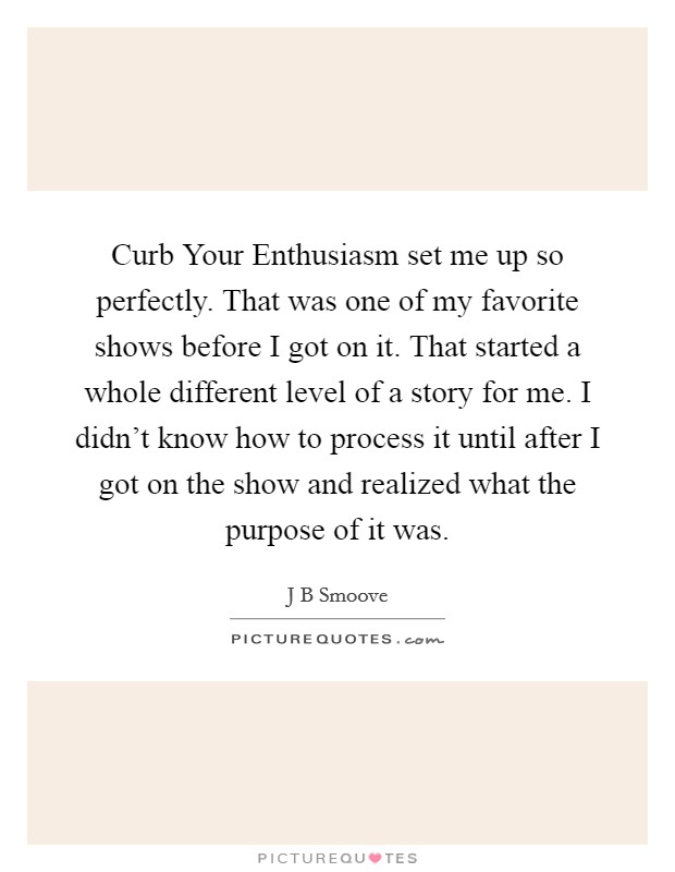 Curb Your Enthusiasm set me up so perfectly. That was one of my favorite shows before I got on it. That started a whole different level of a story for me. I didn't know how to process it until after I got on the show and realized what the purpose of it was. Picture Quote #1