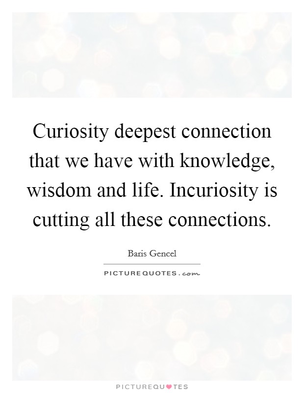 Curiosity deepest connection that we have with knowledge, wisdom and life. Incuriosity is cutting all these connections. Picture Quote #1
