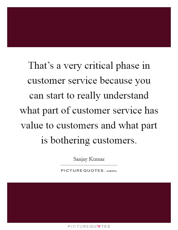 That's a very critical phase in customer service because you can start to really understand what part of customer service has value to customers and what part is bothering customers. Picture Quote #1