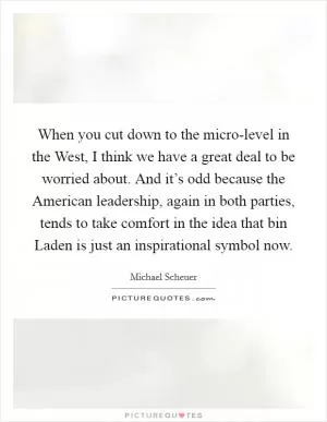 When you cut down to the micro-level in the West, I think we have a great deal to be worried about. And it’s odd because the American leadership, again in both parties, tends to take comfort in the idea that bin Laden is just an inspirational symbol now Picture Quote #1