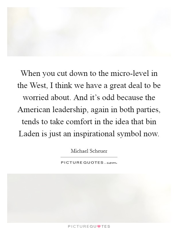 When you cut down to the micro-level in the West, I think we have a great deal to be worried about. And it's odd because the American leadership, again in both parties, tends to take comfort in the idea that bin Laden is just an inspirational symbol now. Picture Quote #1