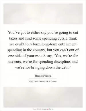 You’ve got to either say you’re going to cut taxes and find some spending cuts. I think we ought to reform long-term entitlement spending in the country, but you can’t out of one side of your mouth say, ‘Yes, we’re for tax cuts, we’re for spending discipline, and we’re for bringing down the debt.’ Picture Quote #1