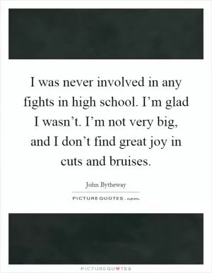 I was never involved in any fights in high school. I’m glad I wasn’t. I’m not very big, and I don’t find great joy in cuts and bruises Picture Quote #1