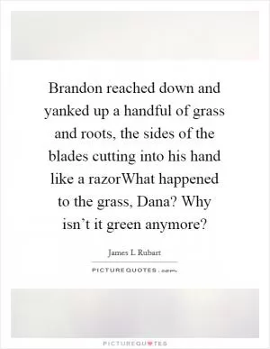 Brandon reached down and yanked up a handful of grass and roots, the sides of the blades cutting into his hand like a razorWhat happened to the grass, Dana? Why isn’t it green anymore? Picture Quote #1