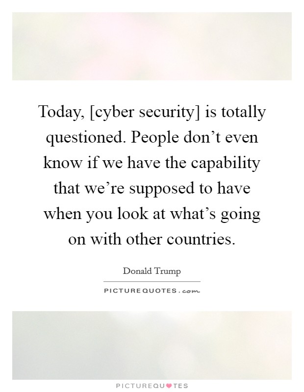 Today, [cyber security] is totally questioned. People don't even know if we have the capability that we're supposed to have when you look at what's going on with other countries. Picture Quote #1