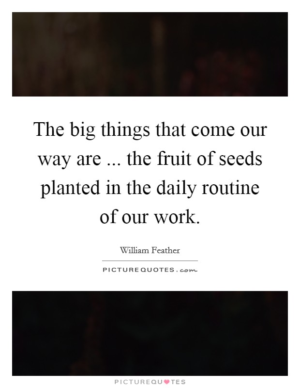 The big things that come our way are ... the fruit of seeds planted in the daily routine of our work. Picture Quote #1