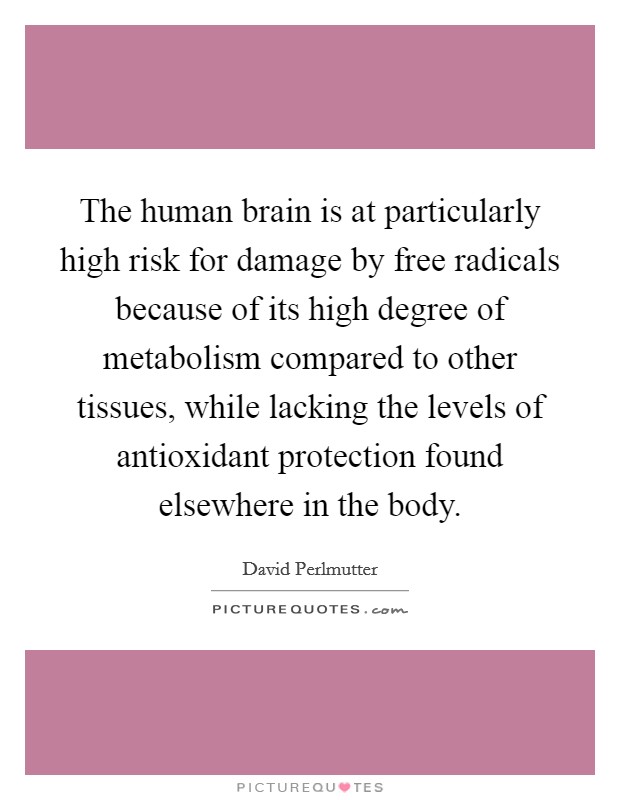 The human brain is at particularly high risk for damage by free radicals because of its high degree of metabolism compared to other tissues, while lacking the levels of antioxidant protection found elsewhere in the body. Picture Quote #1