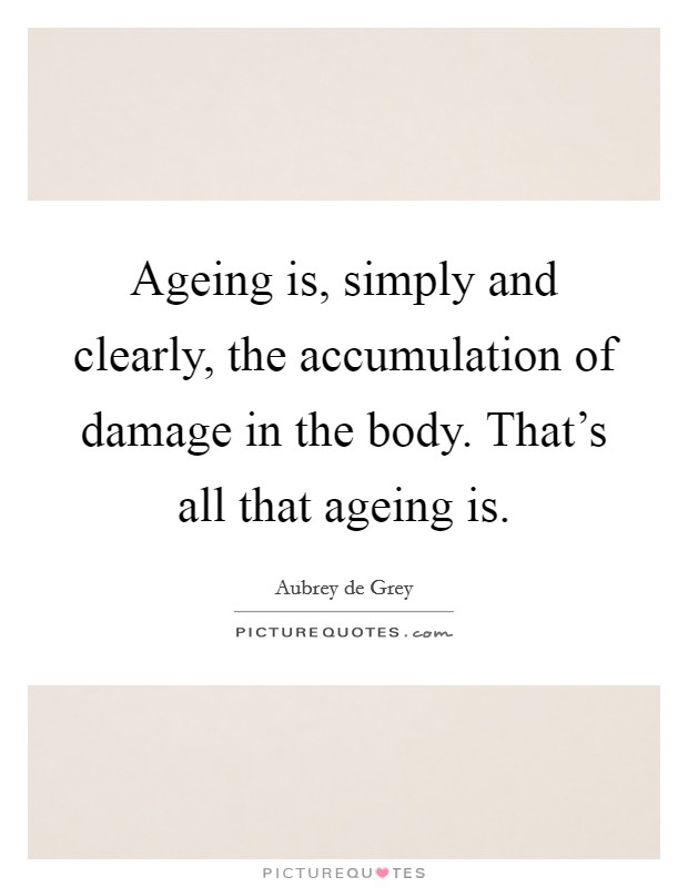 Ageing is, simply and clearly, the accumulation of damage in the body. That's all that ageing is. Picture Quote #1