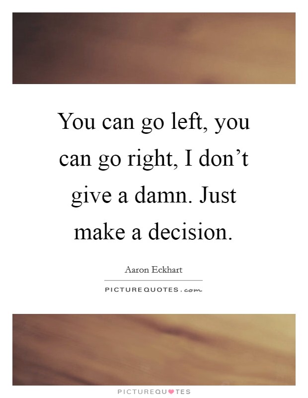 You can go left, you can go right, I don't give a damn. Just make a decision. Picture Quote #1