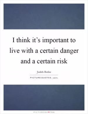 I think it’s important to live with a certain danger and a certain risk Picture Quote #1