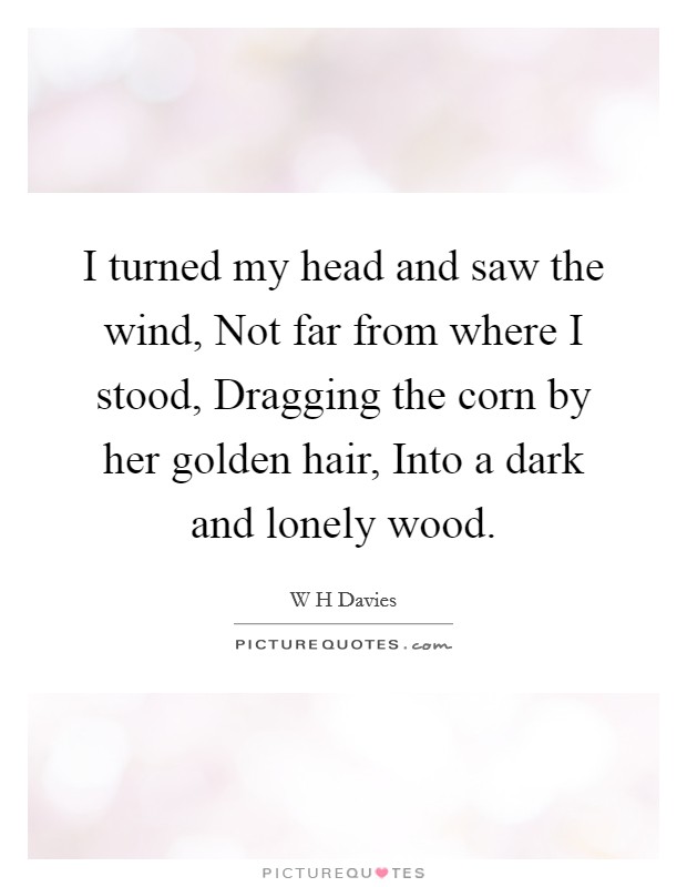 I turned my head and saw the wind, Not far from where I stood, Dragging the corn by her golden hair, Into a dark and lonely wood. Picture Quote #1