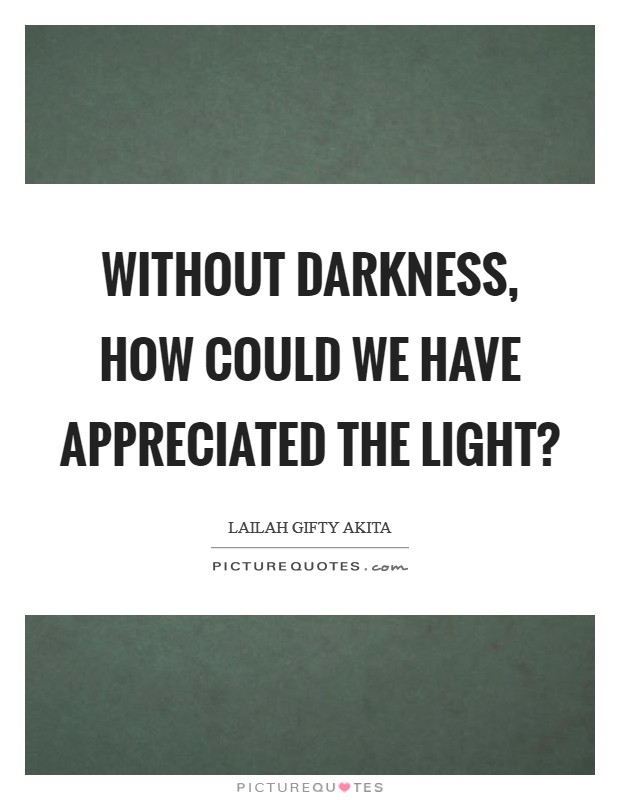 Without darkness, how could we have appreciated the light? Picture Quote #1