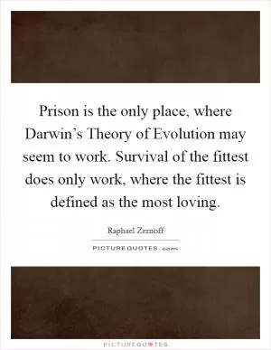 Prison is the only place, where Darwin’s Theory of Evolution may seem to work. Survival of the fittest does only work, where the fittest is defined as the most loving Picture Quote #1