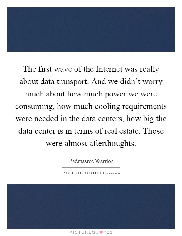 The first wave of the Internet was really about data transport. And we didn't worry much about how much power we were consuming, how much cooling requirements were needed in the data centers, how big the data center is in terms of real estate. Those were almost afterthoughts. Picture Quote #1