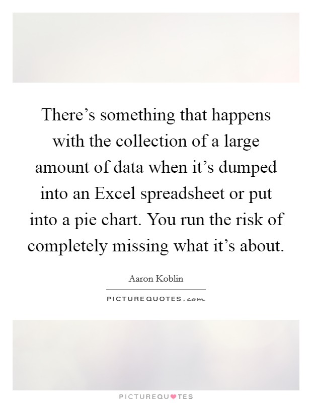 There's something that happens with the collection of a large amount of data when it's dumped into an Excel spreadsheet or put into a pie chart. You run the risk of completely missing what it's about. Picture Quote #1
