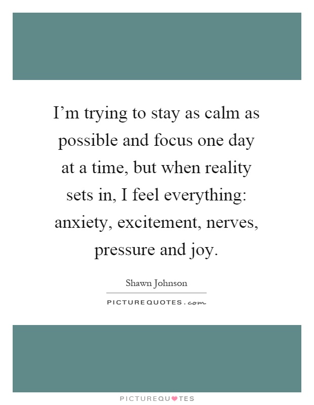 I'm trying to stay as calm as possible and focus one day at a time, but when reality sets in, I feel everything: anxiety, excitement, nerves, pressure and joy Picture Quote #1
