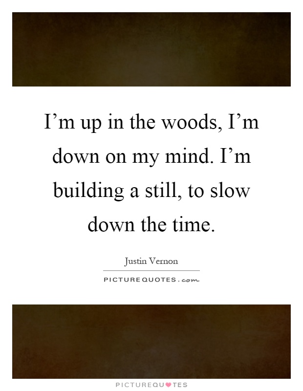 I'm up in the woods, I'm down on my mind. I'm building a still, to slow down the time Picture Quote #1