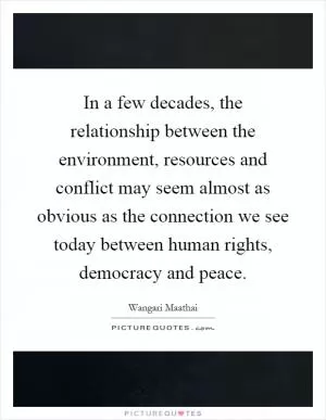 In a few decades, the relationship between the environment, resources and conflict may seem almost as obvious as the connection we see today between human rights, democracy and peace Picture Quote #1