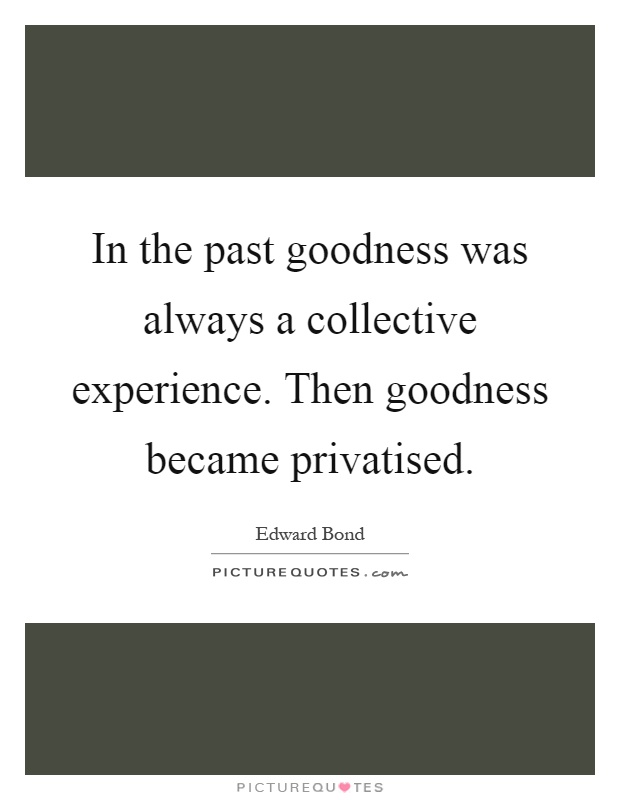 In the past goodness was always a collective experience. Then goodness became privatised Picture Quote #1
