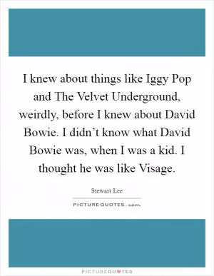I knew about things like Iggy Pop and The Velvet Underground, weirdly, before I knew about David Bowie. I didn’t know what David Bowie was, when I was a kid. I thought he was like Visage Picture Quote #1