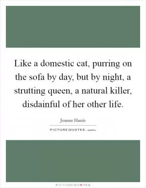 Like a domestic cat, purring on the sofa by day, but by night, a strutting queen, a natural killer, disdainful of her other life Picture Quote #1