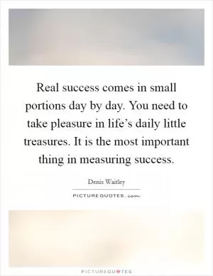 Real success comes in small portions day by day. You need to take pleasure in life’s daily little treasures. It is the most important thing in measuring success Picture Quote #1