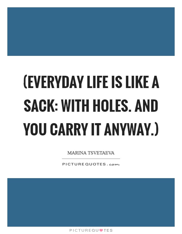 (Everyday life is like a sack: with holes. And you carry it anyway.) Picture Quote #1