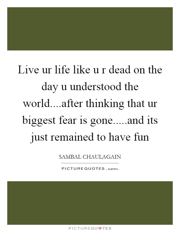 Live ur life like u r dead on the day u understood the world....after thinking that ur biggest fear is gone.....and its just remained to have fun Picture Quote #1
