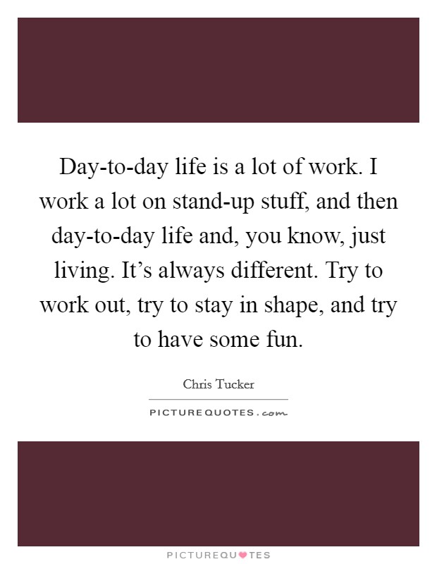 Day-to-day life is a lot of work. I work a lot on stand-up stuff, and then day-to-day life and, you know, just living. It's always different. Try to work out, try to stay in shape, and try to have some fun. Picture Quote #1