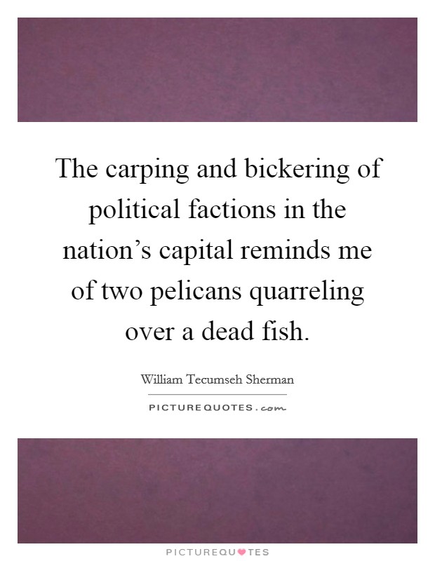 The carping and bickering of political factions in the nation's capital reminds me of two pelicans quarreling over a dead fish. Picture Quote #1