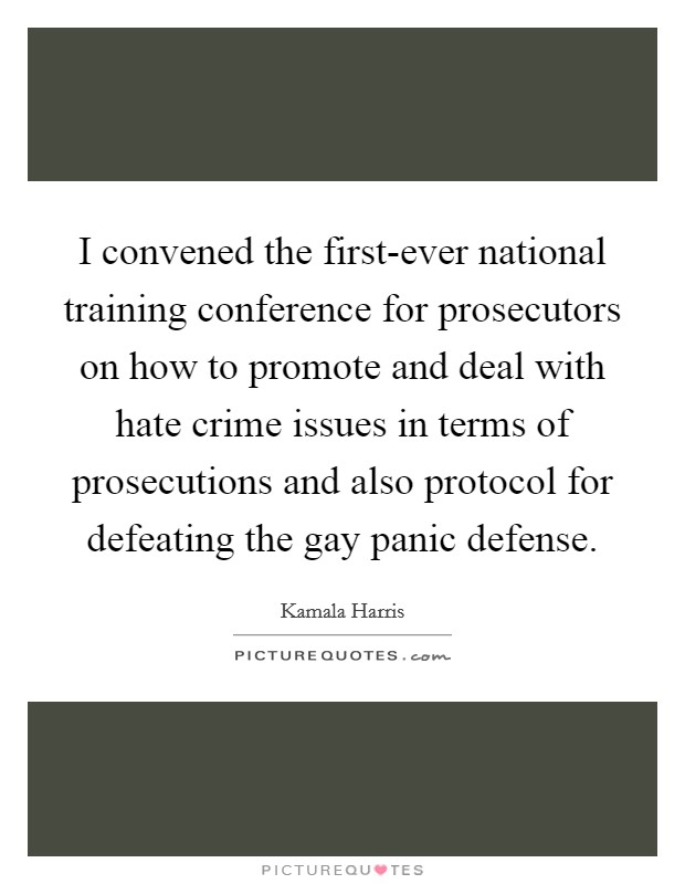 I convened the first-ever national training conference for prosecutors on how to promote and deal with hate crime issues in terms of prosecutions and also protocol for defeating the gay panic defense. Picture Quote #1