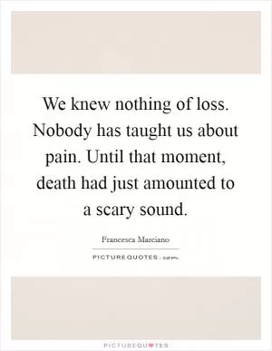 We knew nothing of loss. Nobody has taught us about pain. Until that moment, death had just amounted to a scary sound Picture Quote #1