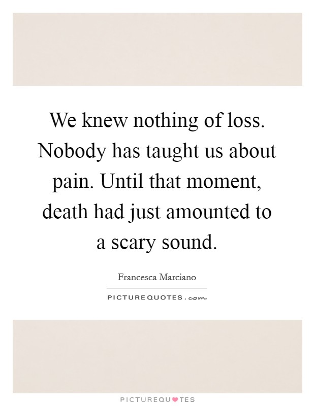 We knew nothing of loss. Nobody has taught us about pain. Until that moment, death had just amounted to a scary sound. Picture Quote #1