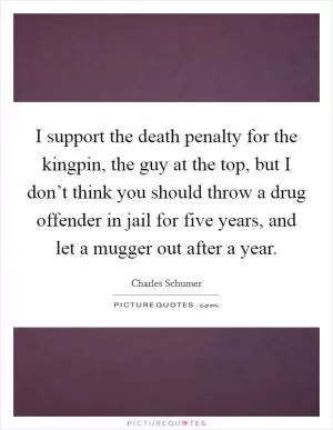 I support the death penalty for the kingpin, the guy at the top, but I don’t think you should throw a drug offender in jail for five years, and let a mugger out after a year Picture Quote #1
