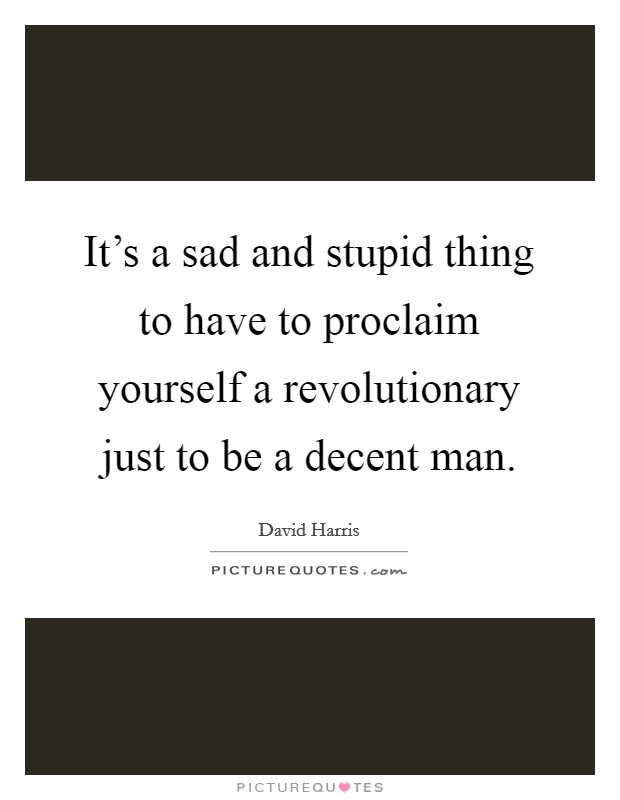 It's a sad and stupid thing to have to proclaim yourself a revolutionary just to be a decent man. Picture Quote #1