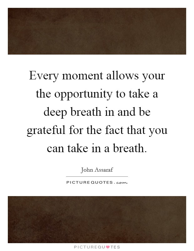 Every moment allows your the opportunity to take a deep breath in and be grateful for the fact that you can take in a breath. Picture Quote #1