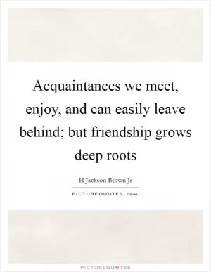Acquaintances we meet, enjoy, and can easily leave behind; but friendship grows deep roots Picture Quote #1