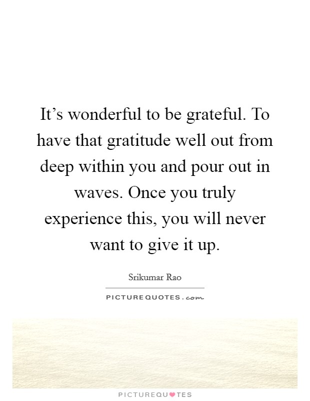 It's wonderful to be grateful. To have that gratitude well out from deep within you and pour out in waves. Once you truly experience this, you will never want to give it up. Picture Quote #1